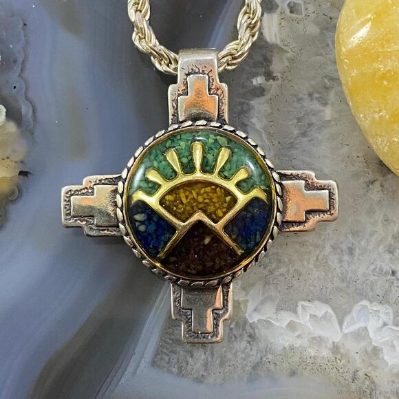Carolyn Pollack Jewelry - Carolyn Pollack Southwestern Style Sterling Multigemstone Chip Inlay Zia Pendant